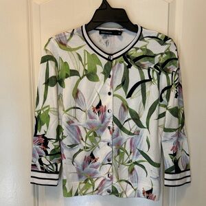 Karen Millen Botanical Button Down sweater - White and Green